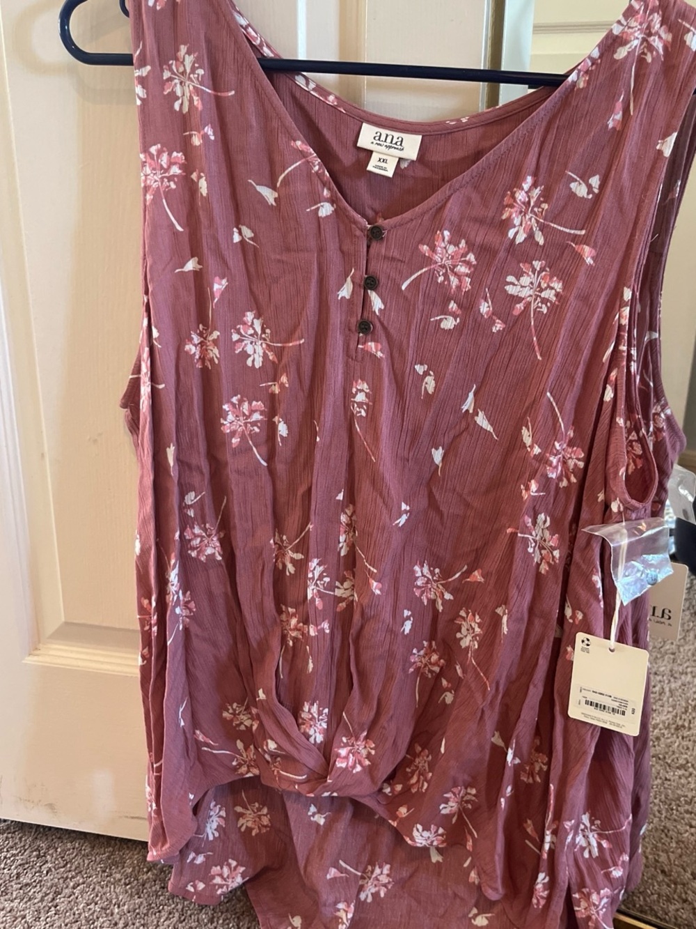 a.n.a Dusty Rose Floral Button-Front Maxi lightweight sleeveless top XXL